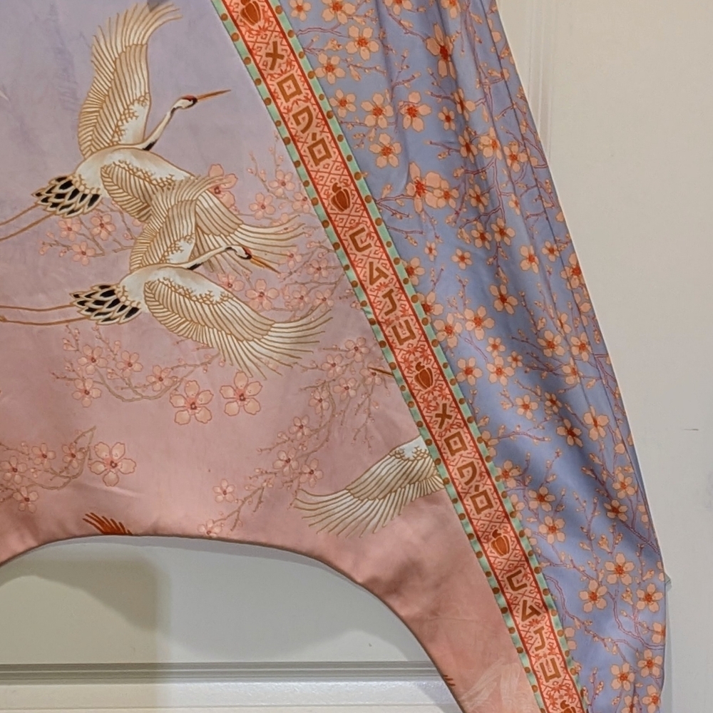 EUC Farm Rio S Heron Pattern Tie Waist Satin Harem Pants - Picture 4 of 8